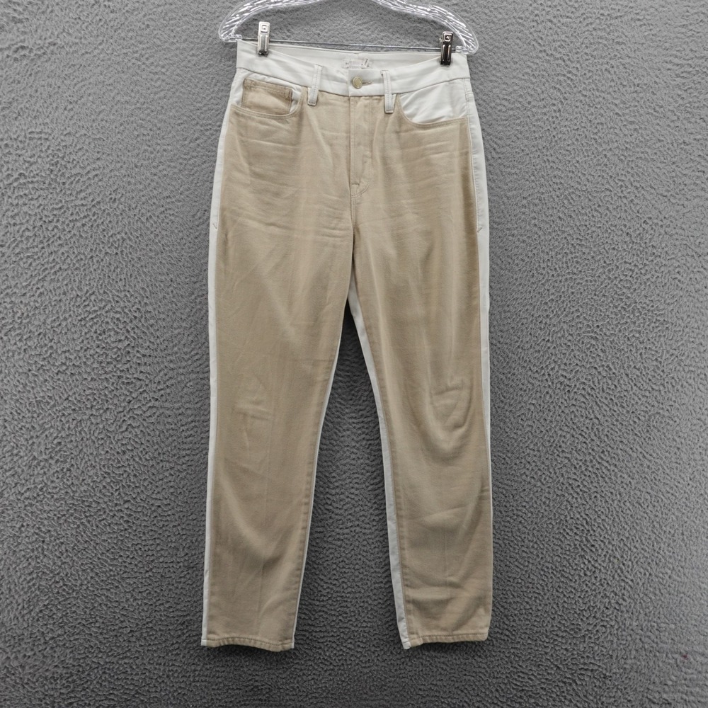 Good American Jeans Faux Vegan Leather Jeans 4/27 Beige‎ White Colorblock Women
